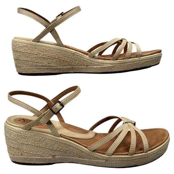 Clarks Artisan Collection Espadrille Tan Strappy Rope Wedge Sandals Size 11 - Picture 2 of 13